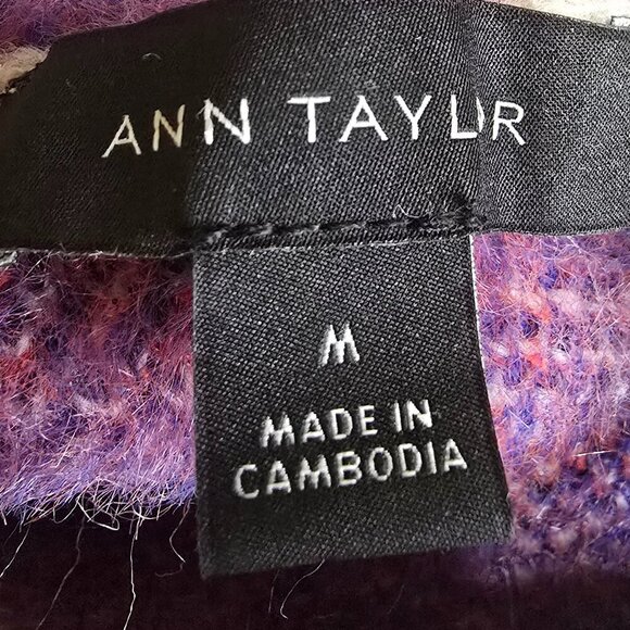 ANN TAYLOR COLOR BLOCK PLAID MOCK TURTLENECK FUZZY SWEATER WOMENS SIZE MED - Picture 4 of 7